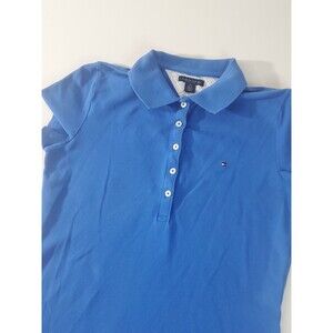 Tommy Hilfiger Women's Short Sleeve 1/2 Button Up Blouse Shirt, Blue, Medium